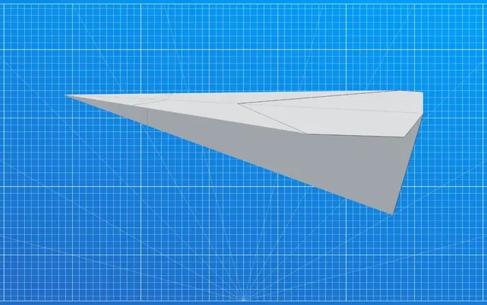 The finished Basic Dart paper airplane, on a blueprint