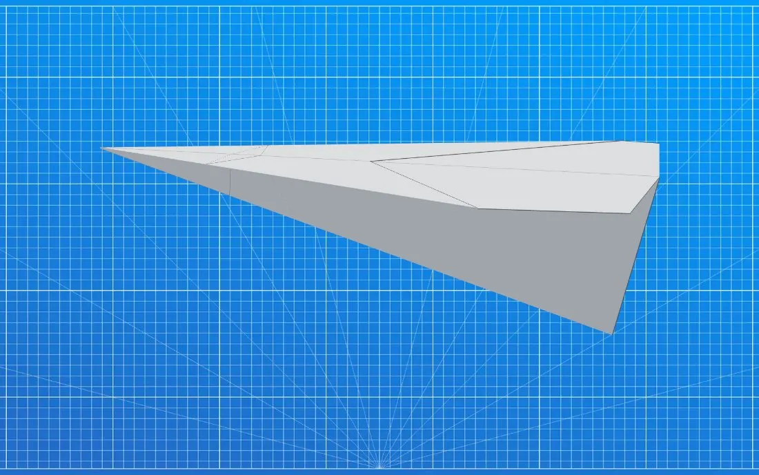 The finished Basic Dart paper airplane, on a blueprint